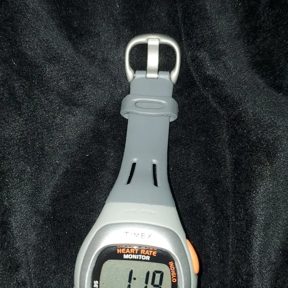 Timex Heart Rate Monitor Watch T5G941 Sport Silver Bezel Grey Band Men Women 30m